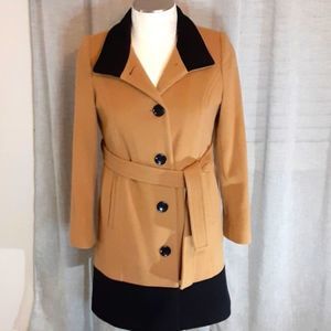 Dana Buchman Color Block Wool & Cashmere Belted Trench Coat